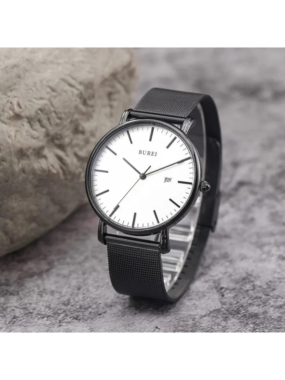 Men's Black White Classic Mesh Strap Minimalist Analog Quartz Waterproof Watch